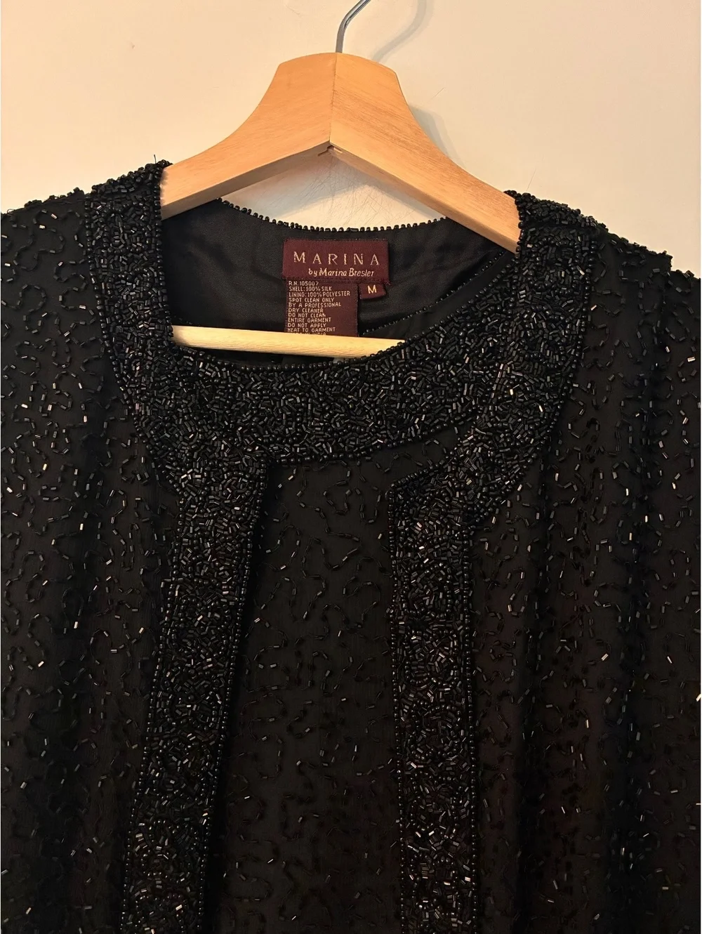Vintage Black Silk Beaded Dress Jacket Set Size M Evening Formal